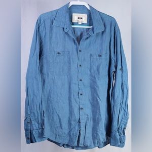 Joseph Abboud XLT Button Up 100% Linen Blue Roll Tab Sleeve Shirt RN77219